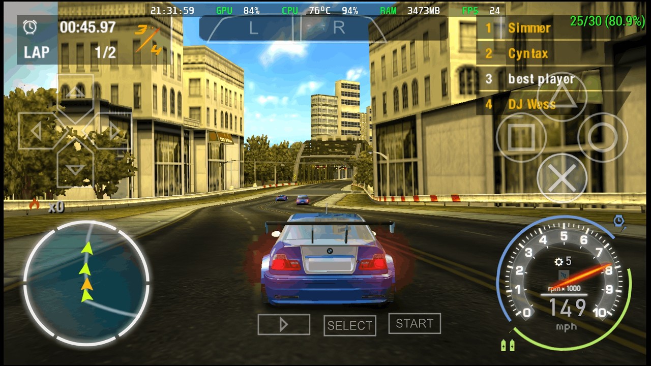 NFS Most Wanted PPSSPP Custom HUD Gameplay 
