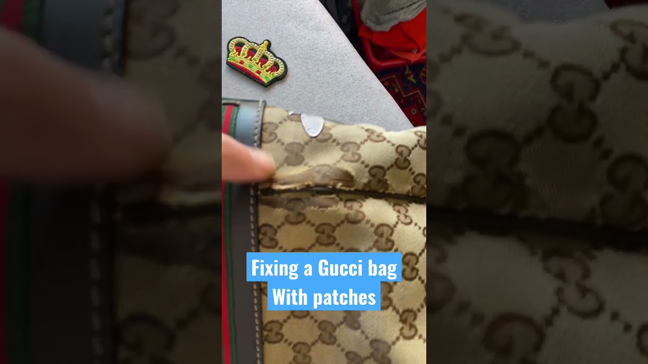 Fixing a Gucci bag with iron on patches 