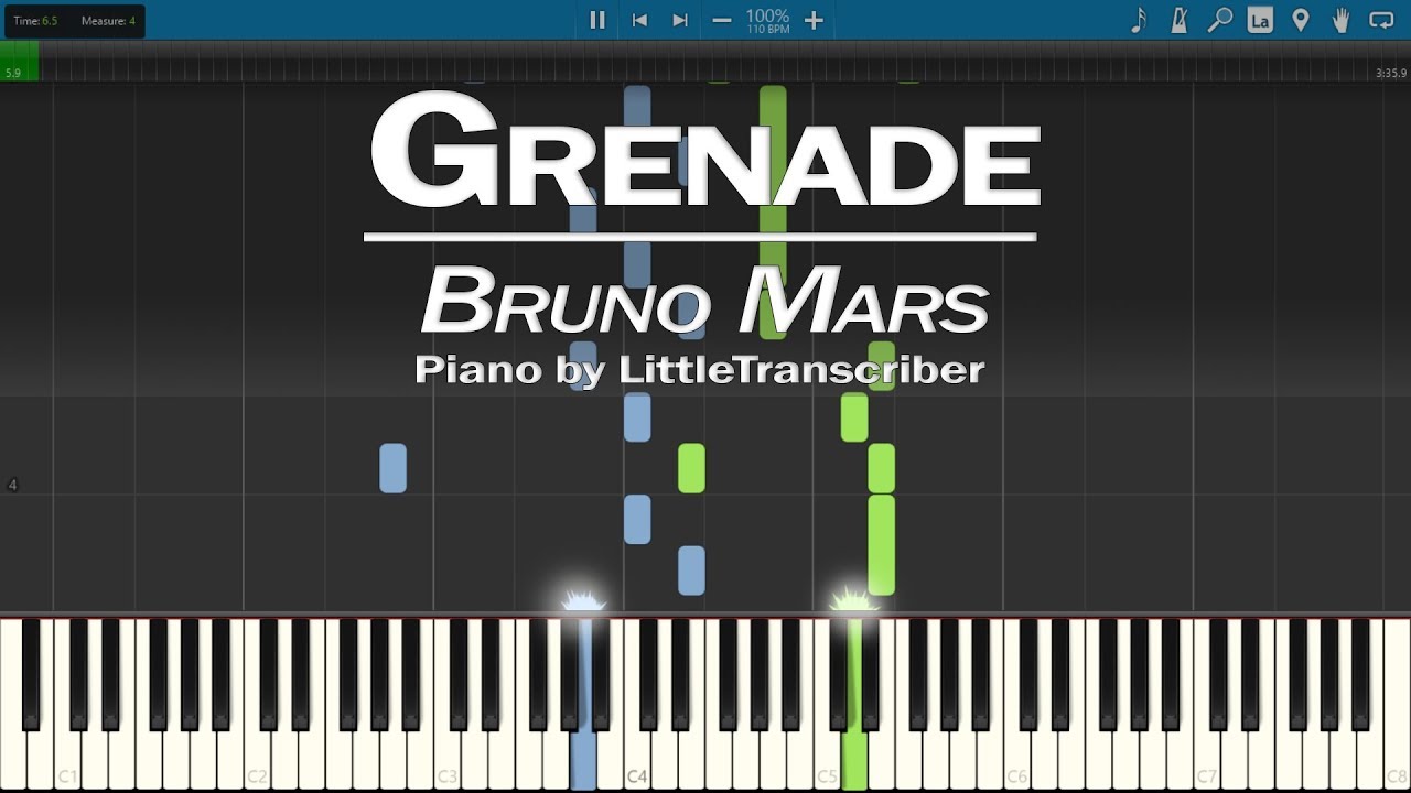 Bruno Mars - Grenade (Piano Cover) Synthesia Tutorial by LittleTranscriber