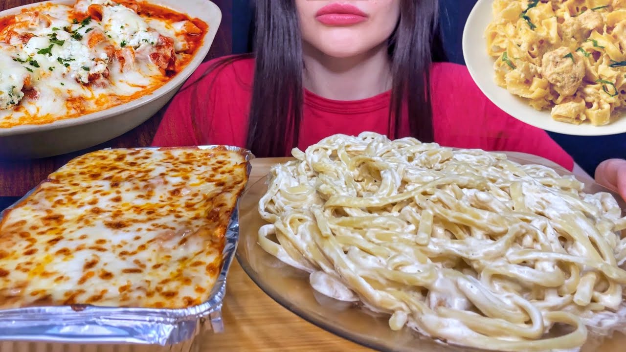 ASMR EATING CHEESY LASAGNA + CREAMY PASTA MUKBANG (No Talking)