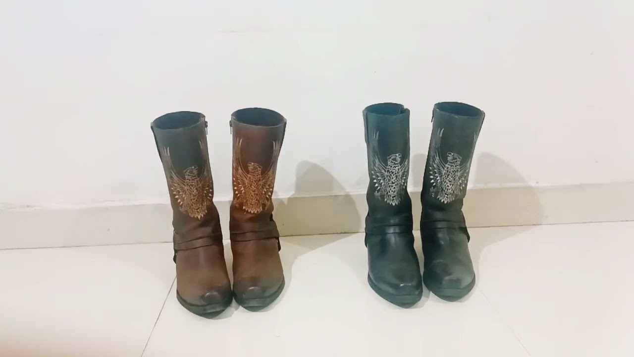 Delize Riding Black And Brown Leather Boots Mid Calf Length