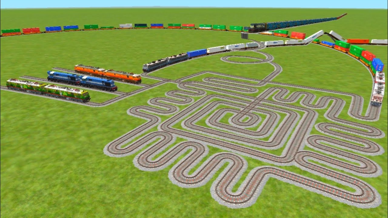 💕Round rate in over bridge crossing double dekar and container loaded train by circle route change !