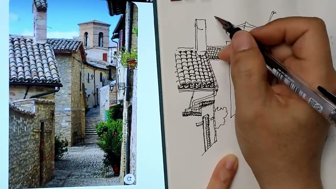 1일 1드로잉, 40. 이탈리아 몬테팔코(Montefalco) 풍경 #art #그림 #드로잉 #sketch #drawing