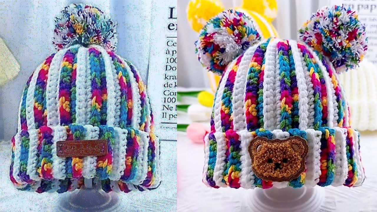 🌈 Rainbow Winter Beanie Crochet Tutorial | Cozy & Playful Hat for All Ages