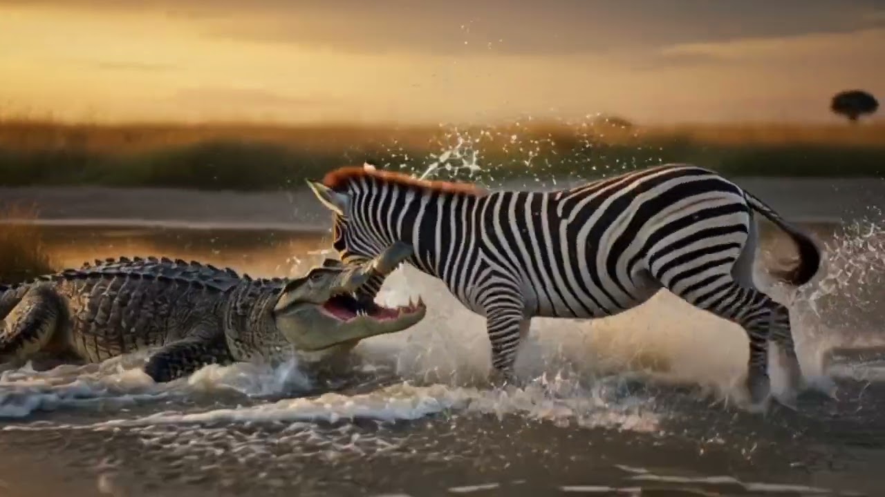 River Nightmare – Crocodile vs Zebra Brutal Ambush! 🐊🔥@animalclashzone-f7t 