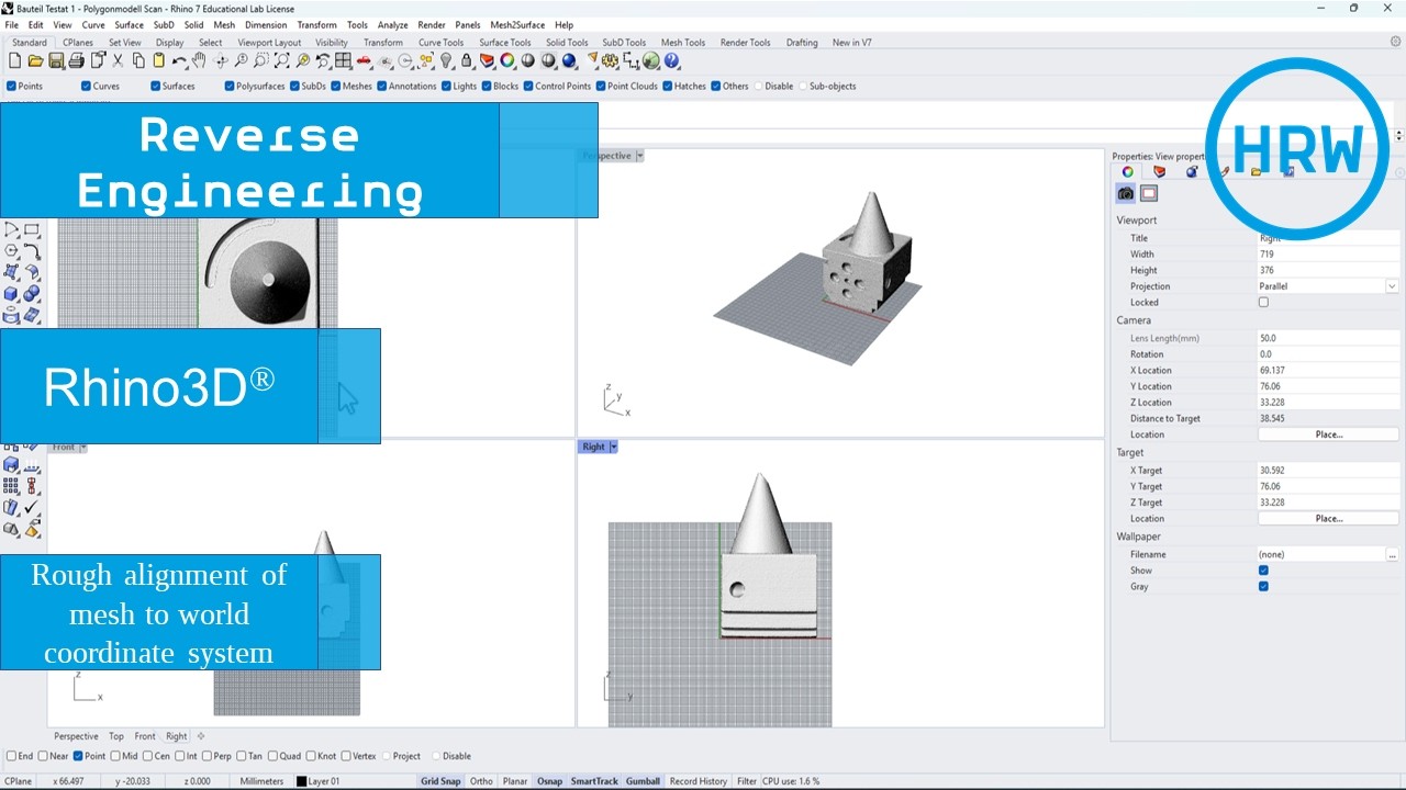 Reverse Engineering in Rhinoceros/Rhino3D: Rough alignment of stl to world coordinate system (01)