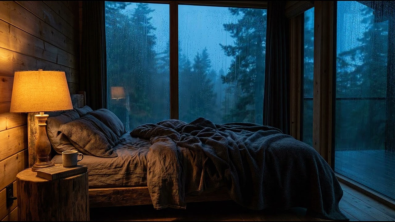 Cozy Cabin Bedroom in the Rain 🌧️ Relaxing Rain Sounds Through Window for Deep Sleep 4K