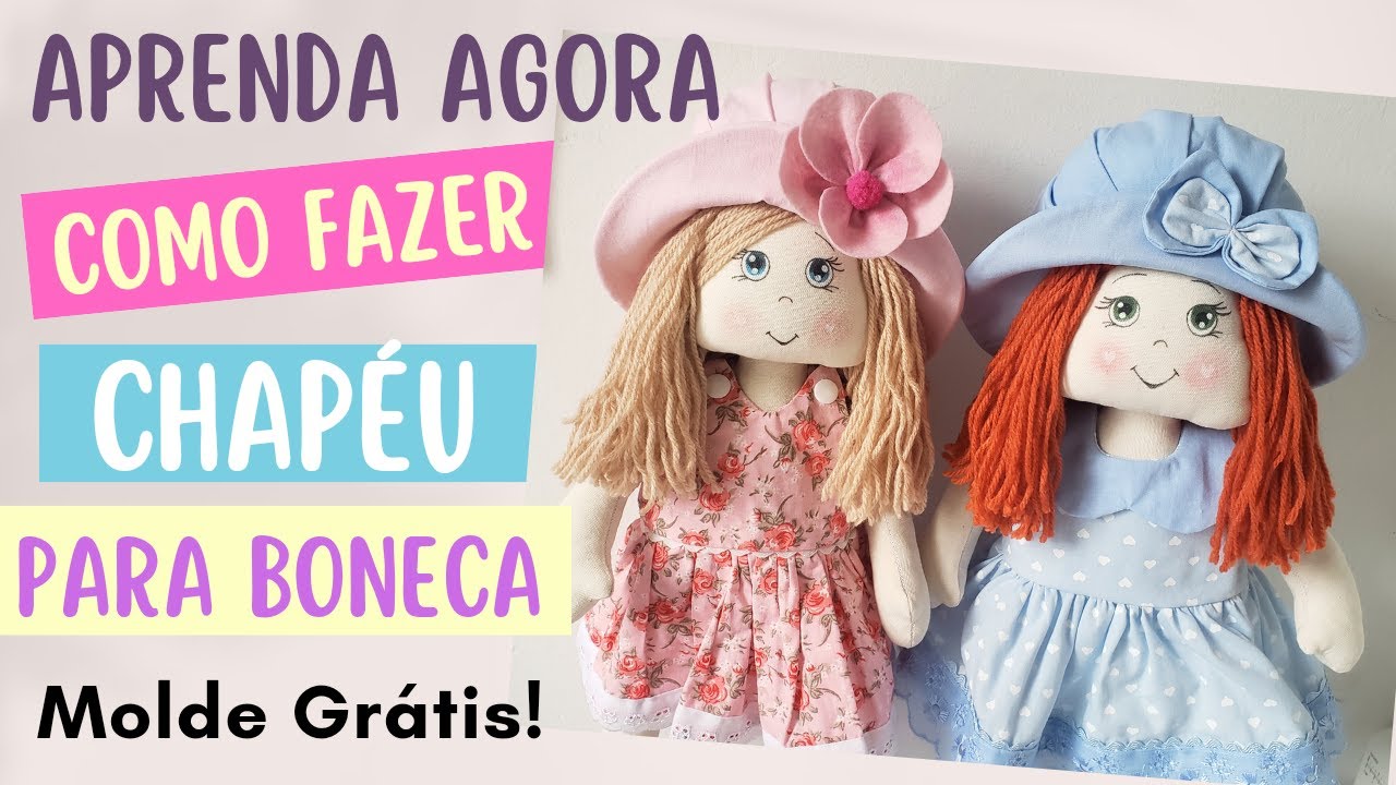 🔴 Passo a passo do CHAPÉU mais FOFO e FÁCIL do mundo! [MOLDE GRÁTIS] #chapéu #bonecadepano