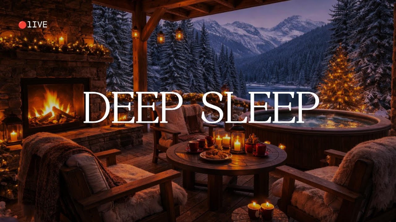 🔴 Fireplace Piano for Deep Sleep | Night Cabin Ambience (Live)