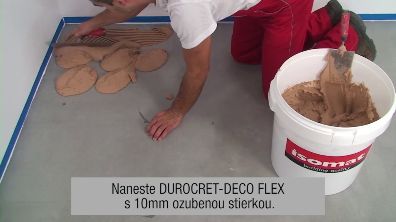 ISOMAT: Aplik&aacute;cia mikrocementov&eacute;ho poteru DUROCRET-DECO FLEX na podlahu