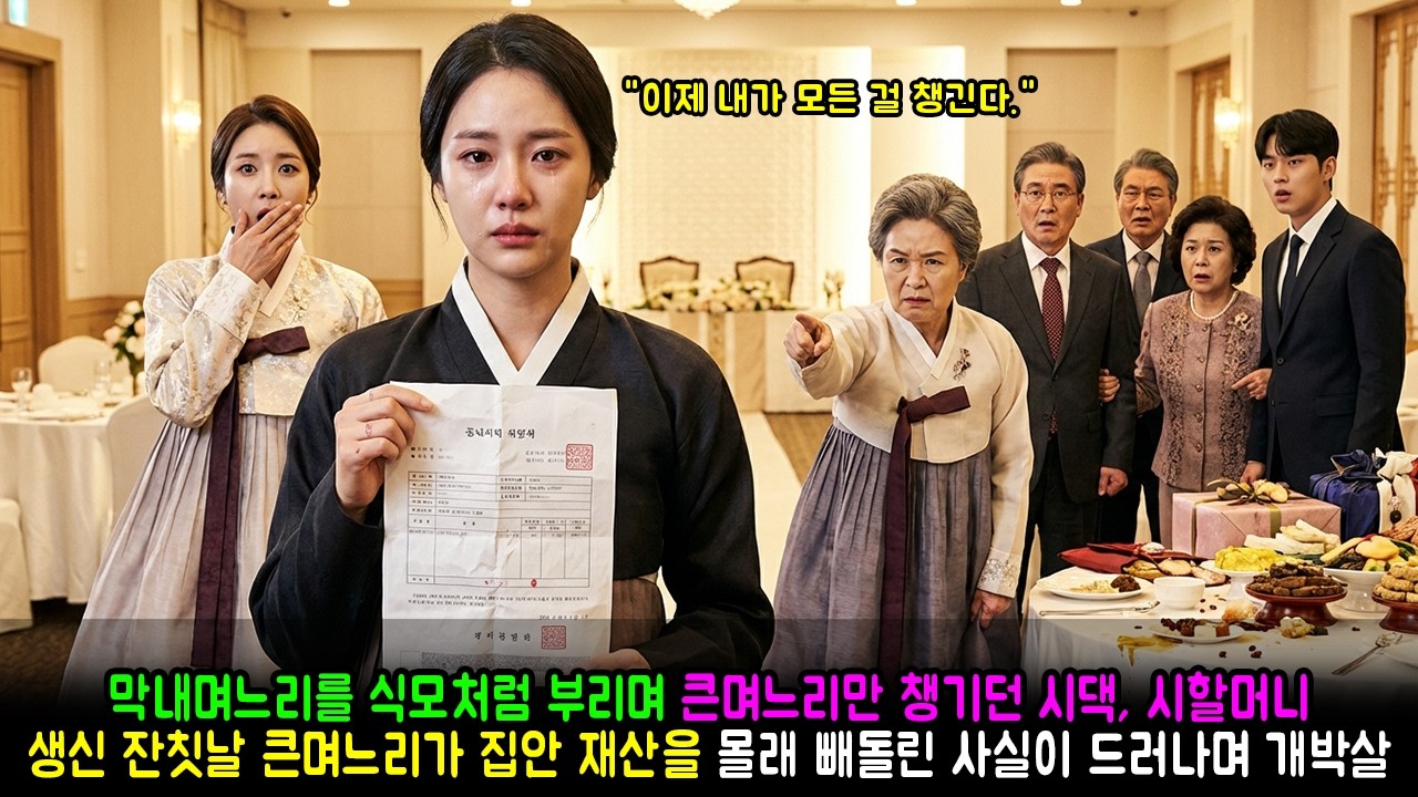막내며느리를 식모처럼 부리며 큰며느리만 챙기던 시댁, 시할머니 생신 잔칫날 큰며느리가 집안 재산을 몰래 빼돌린 사실이 드러나며 개박살