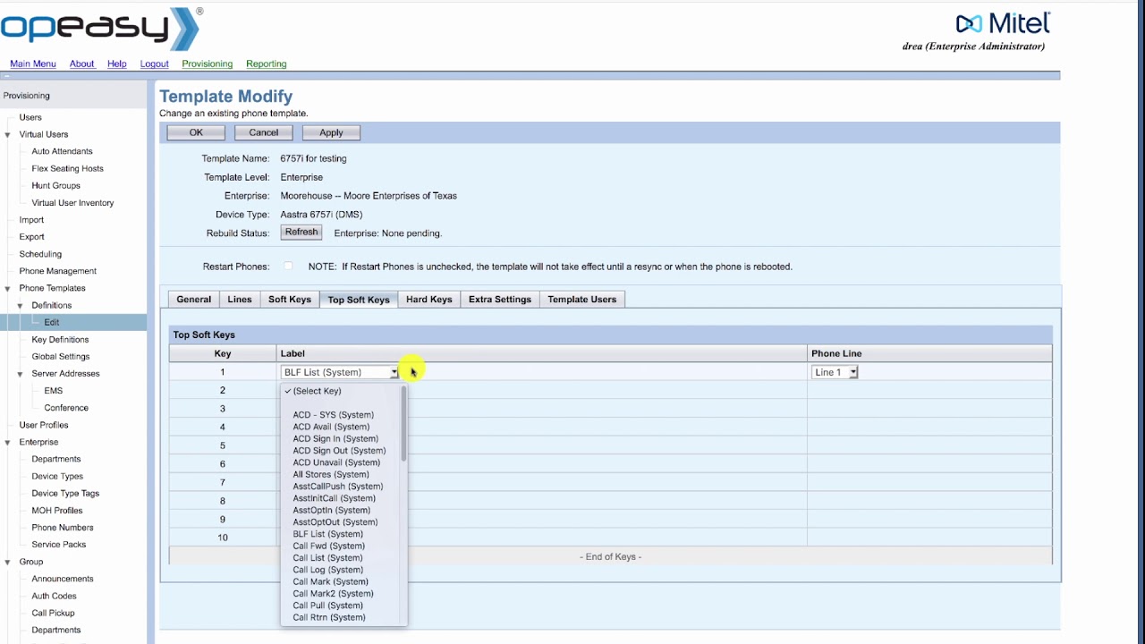 Mitel OpEasy v. 10: How to Add a BLF Softkey