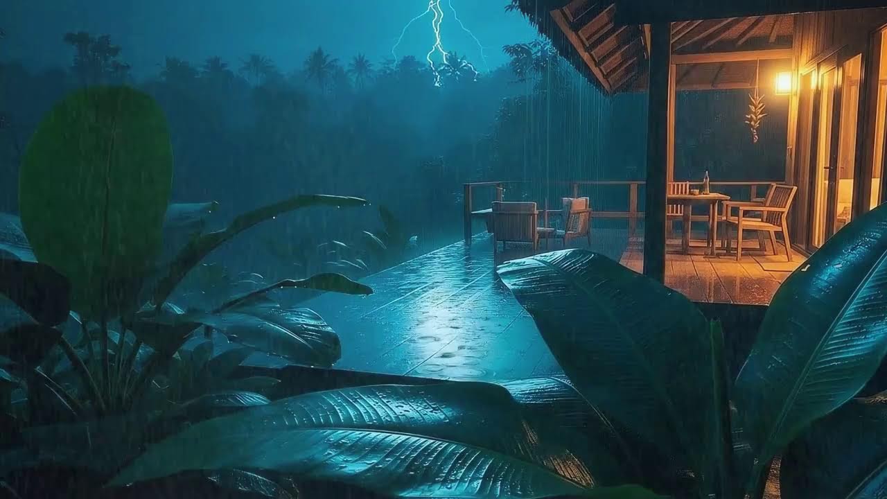 Sleep Now with Gentle Rain and Rolling Thunder Echo at Forest Cabin Terrace 🌧️