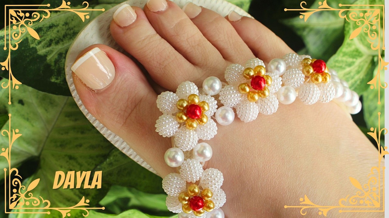 Chinelo decorado: Manta de p&eacute;rolas n&iacute;vel iniciante (Chinelo bordado)
