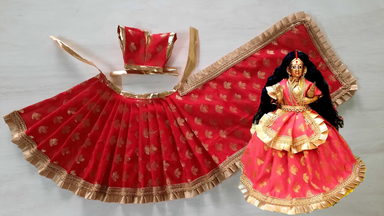 How to make a beautiful lehenga saree for Maa Laxmi/Durga Maa/Mata rani # Easy cutting and stiching