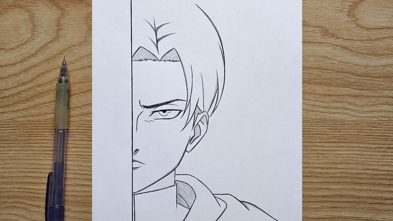Easy anime half face drawing | How to draw levi akerman step by step | anime character for beginners