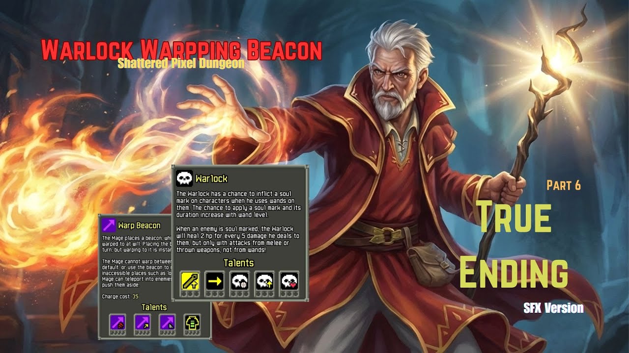 Shattered Pixel Dungeon – Warlock Warp Beacon | Floors 25→1 Run | SFX Gameplay