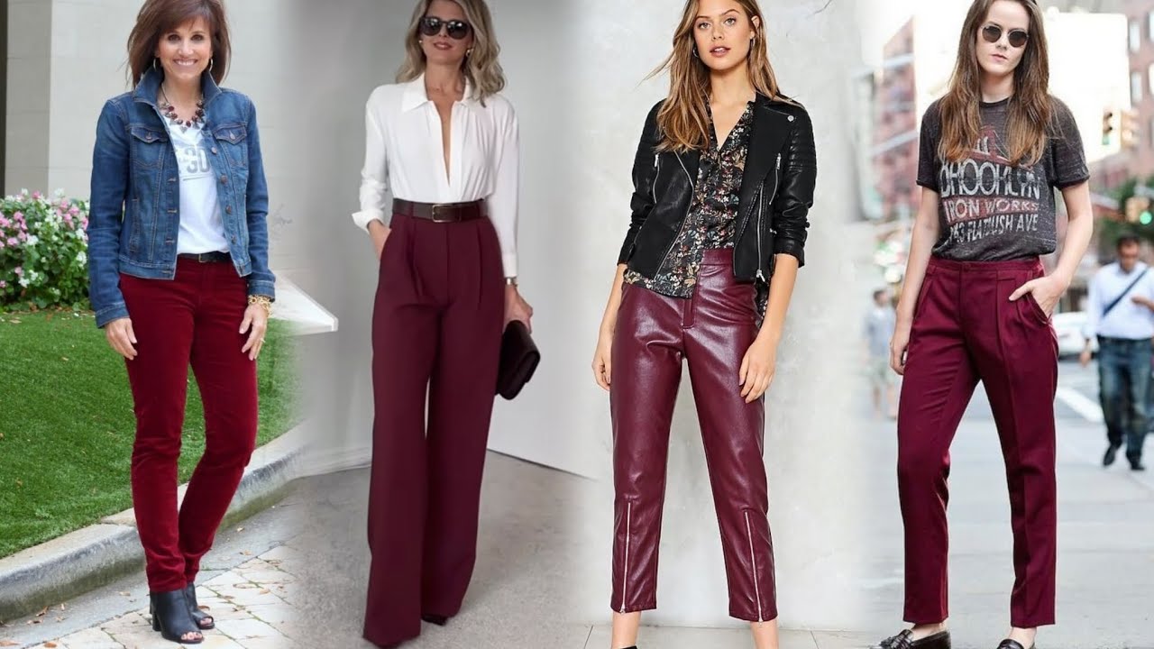 Pantalones 2025! Estilo y Elegancia Femenina con Pantalones ROJO VINO🍷Looks en Tendencia 2025