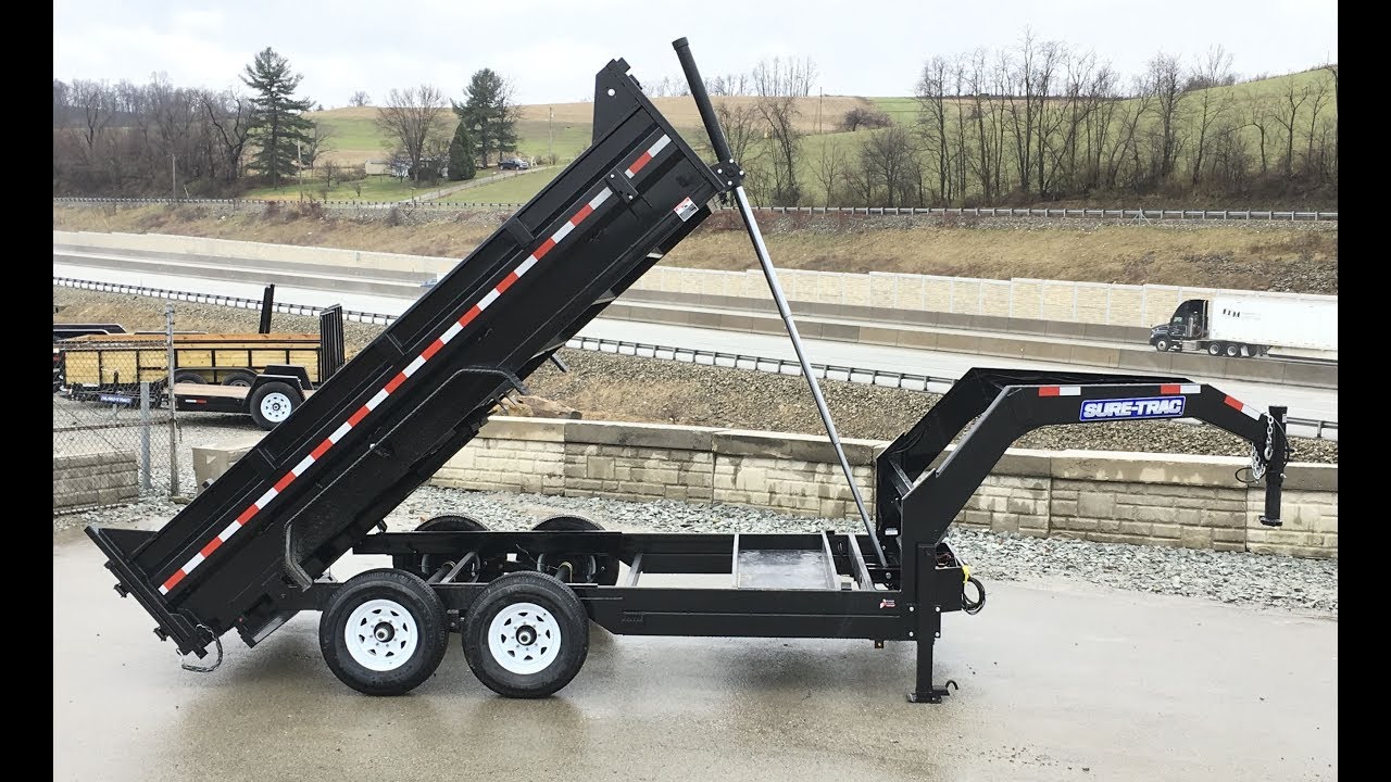 Sure Trac 7x14' Gooseneck Low Profile Dump Trailer 14000# GVW TELESCOPIC HOIST ST8214TLDD-GN-140