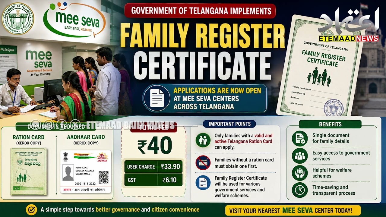 Family Register Certificate Application Begins in Telangana | Government Fixed ₹40 For Certificate