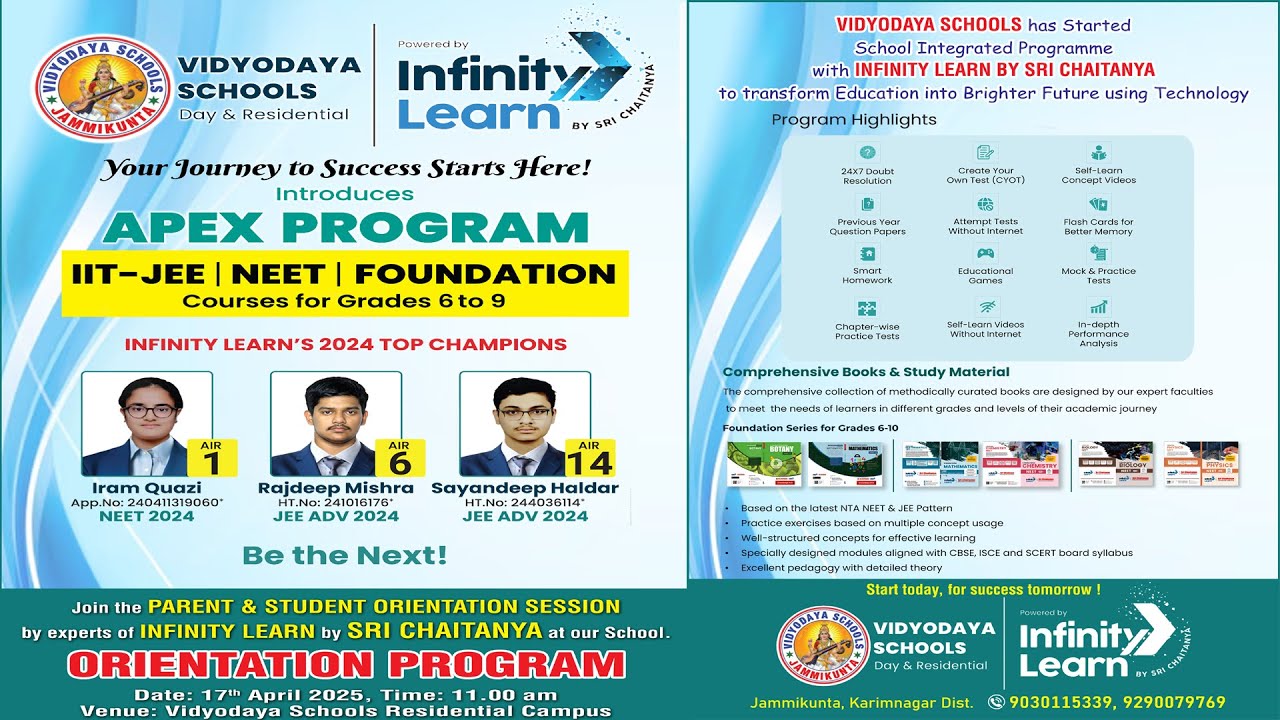 ORIENTATION PROGRAM By INFINITY LEARN by Sri Chaitanya.     In VIDYODAYA SCHOOLS JAMMIKUNTA