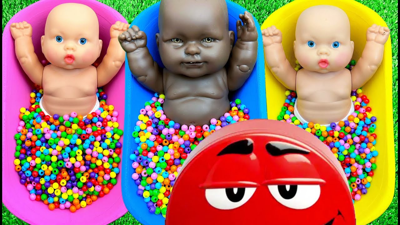 Full of 3 Rainbow Bath Tubs Candy with M&M's & Magic Slime Cutting Video