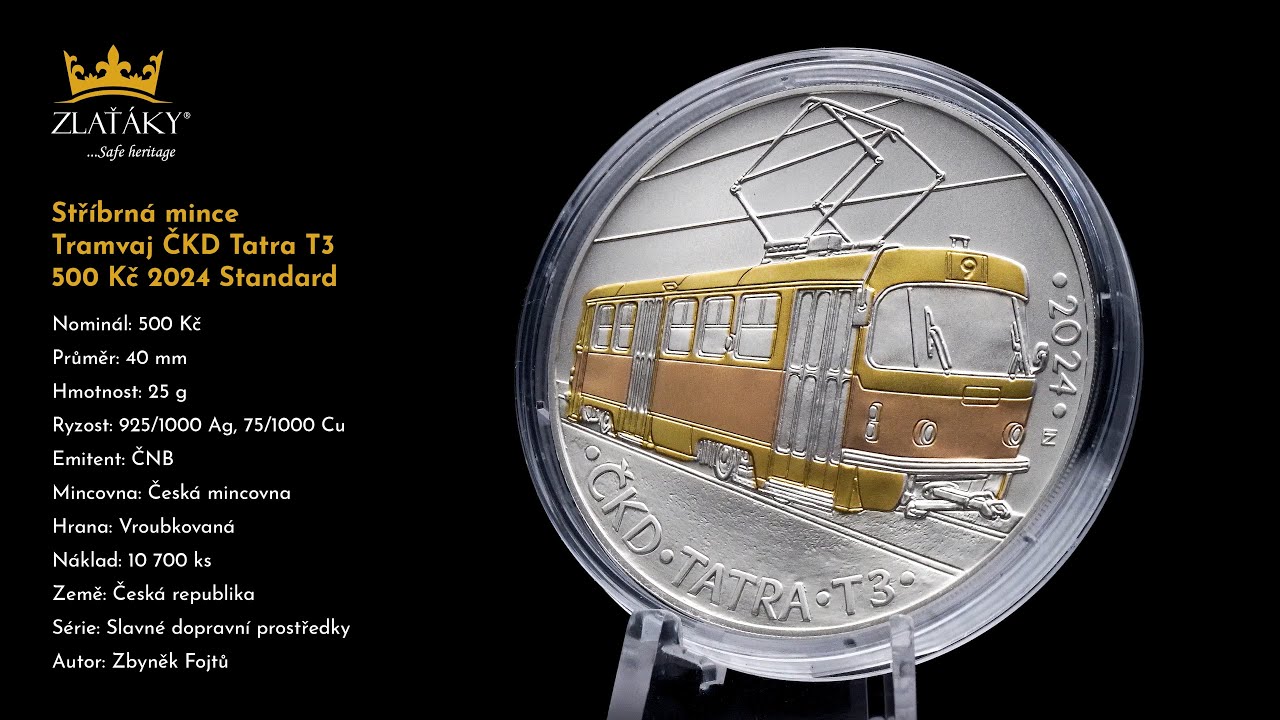 Stř&iacute;brn&aacute; mince 500 Kč Tramvaj ČKD Tatra T3 2024 Standard