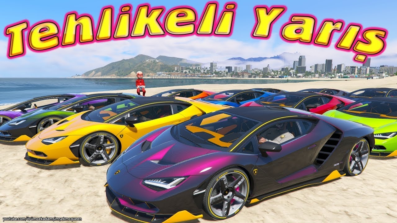 Tehlikeli Yarış Örümcek Bebek Lamborghini ile Yarışıyor Süper Arabalar Var