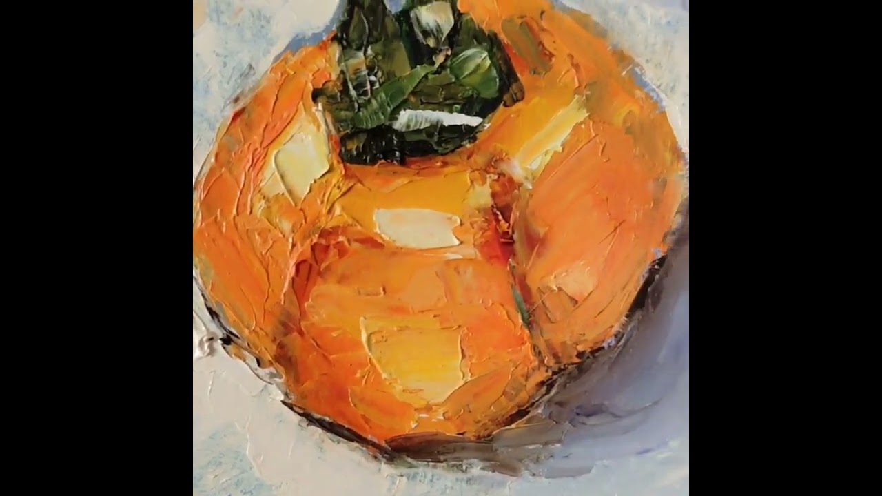 Original Painting Persimmon Kitchen Small Still Life Fruit Wall Art Food Art 4X4 by Yulia