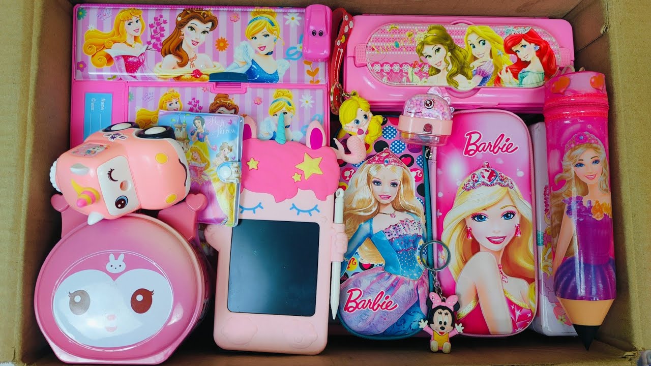 Unboxing Classic Pink Stationery 📚 Princess Pencil Box, Colouring kit, Sharpener, Ring set, Dairy