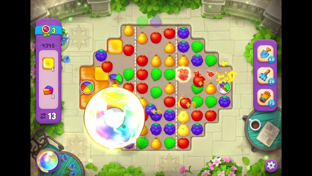 GardenScapes Level 4345 no boosters (21 moves)