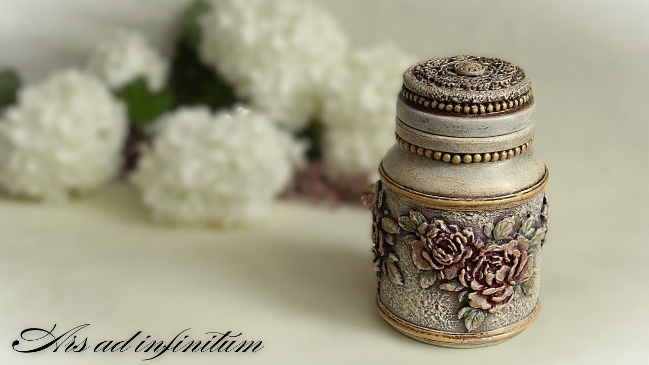 Vintage. Glass jar imitating stoneware. / Szklany słoik imitujący kamionkę. Decoupage tutorial.
