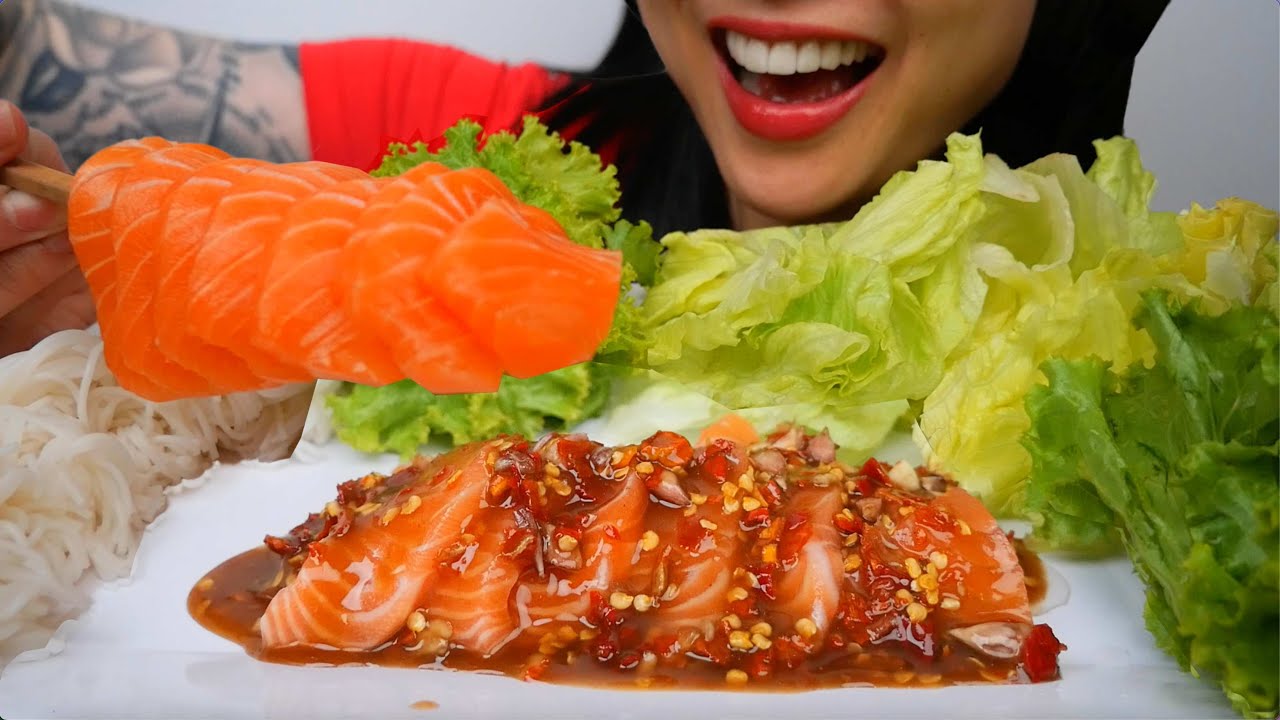 SPICY SALMON SASHIMI (ASMR EATING SOUNDS) NO TALKING | SAS-ASMR