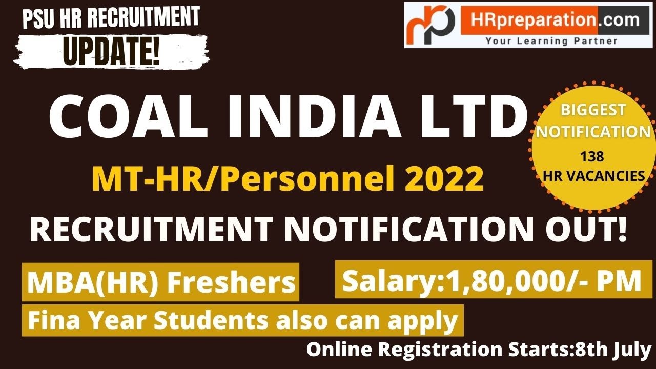 Coal India Recruitment 2022 for MT Personnel and HR | CIL MT Recruitment Notification 2022 for HR