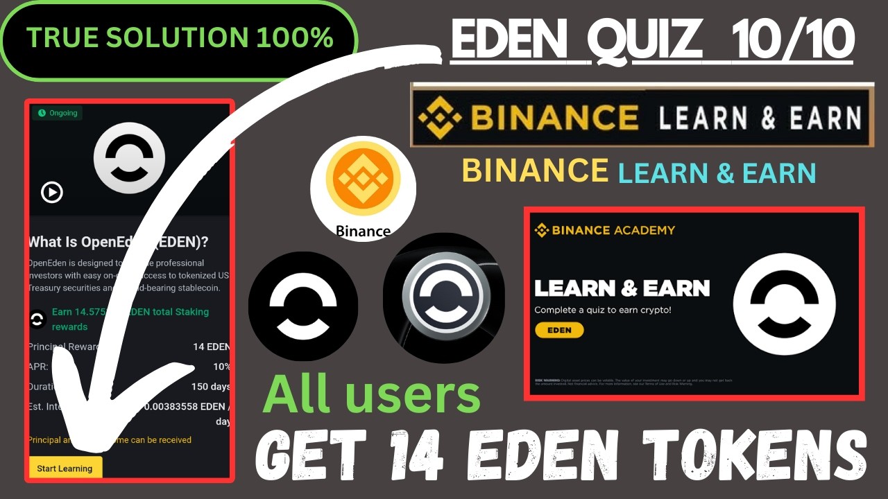 Binance Learn & Earn: OpenEden (EDEN) Quiz Answers | EDEN Step by Step tutorial 