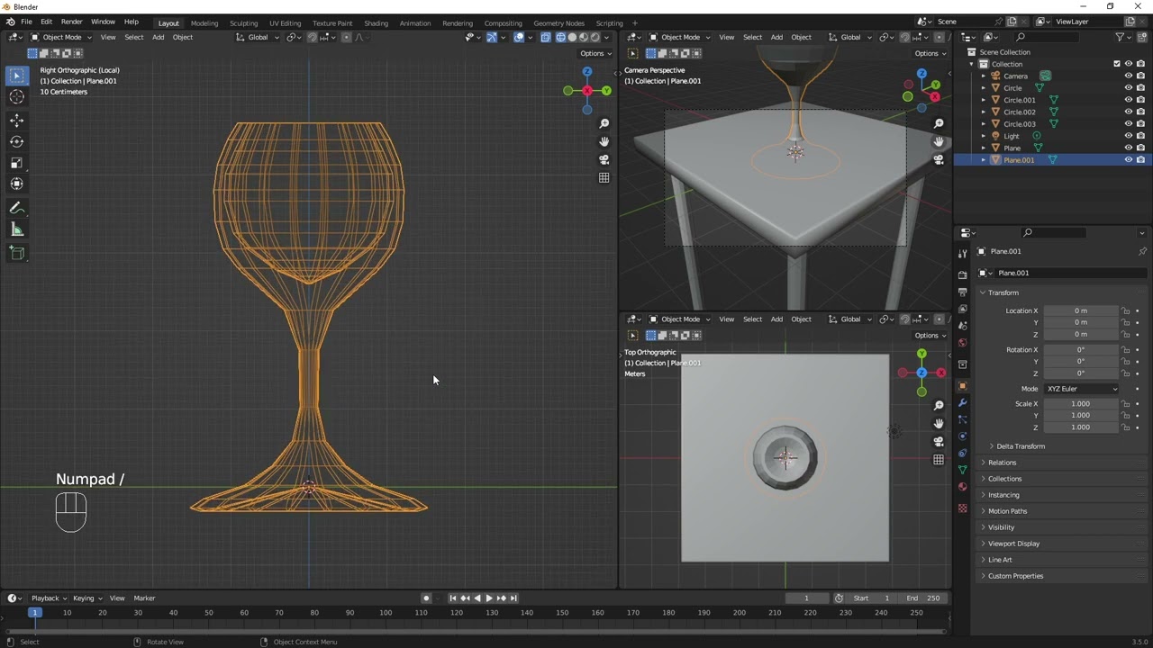 Making a table, wine glass, and plate in Blender 3.5