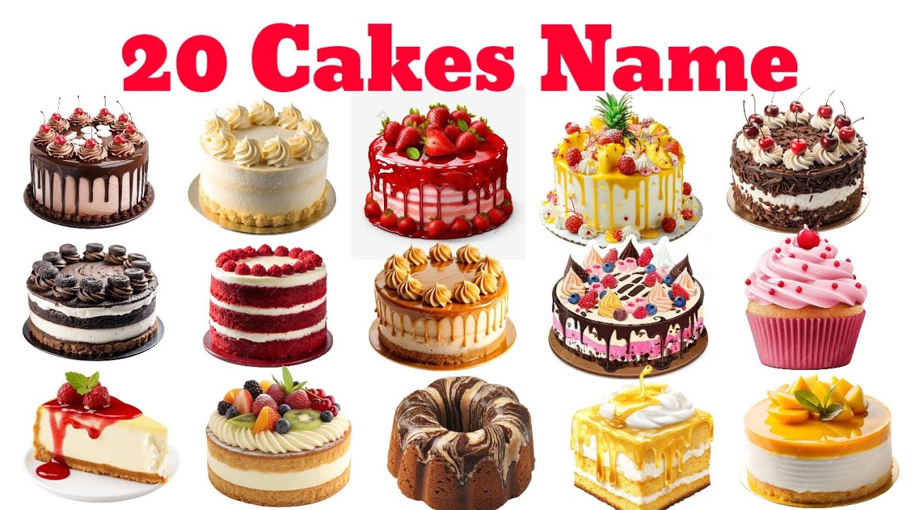 20 Cake Names in English and Hindi | केक के नाम | Chocolate Cake, Fruit Cake | Kids Learning Video