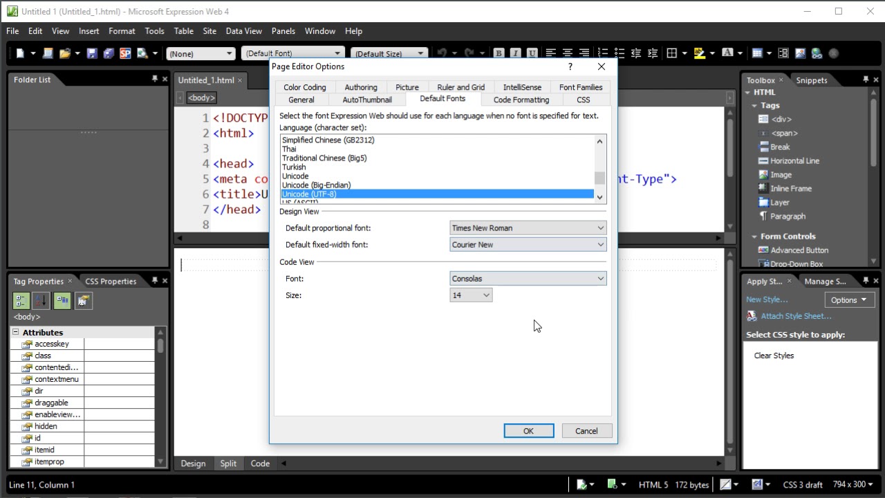 Configuring Expression Web to Create Pages Using HTML5 and CSS3
