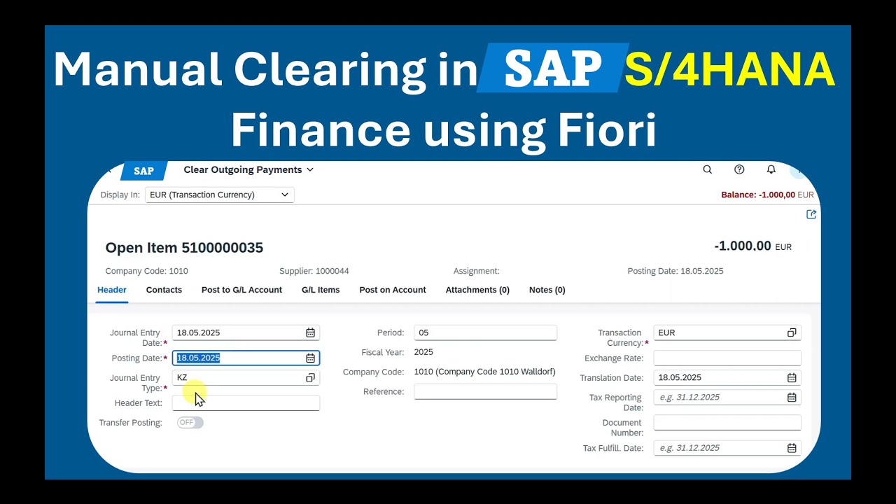 Master Manual Clearing in SAP S/4HANA FI | Step-by-Step for Open Item Processing
