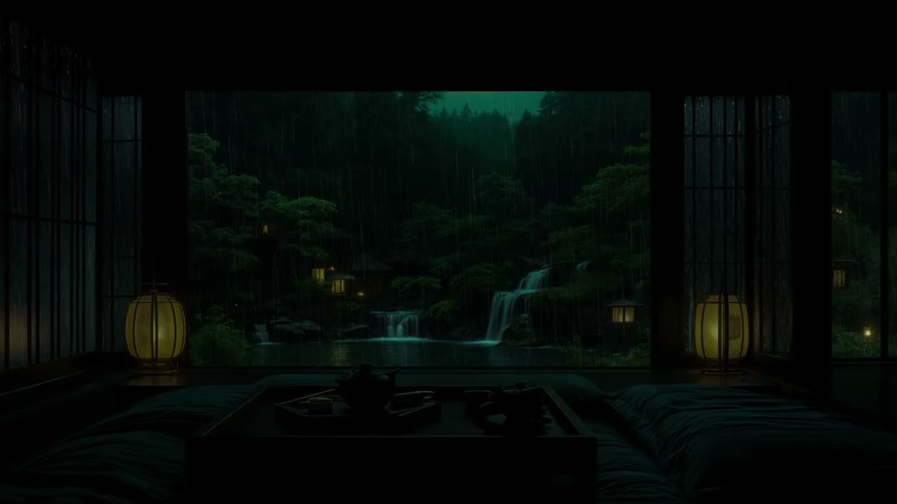 Gentle Waterfall Rain for Deep Sleep | Tranquil Zen Bedroom Ambience for Focus & Deep Relaxation