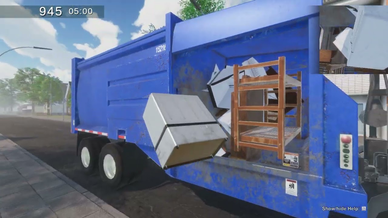 Garbage Truck Simulator, trying to crush big things with the side loader