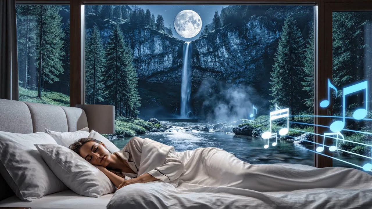 Deep Sleep 8 Hours • Alpine Waterfall Sounds & Healing Music | Calm Night Nature Ambience