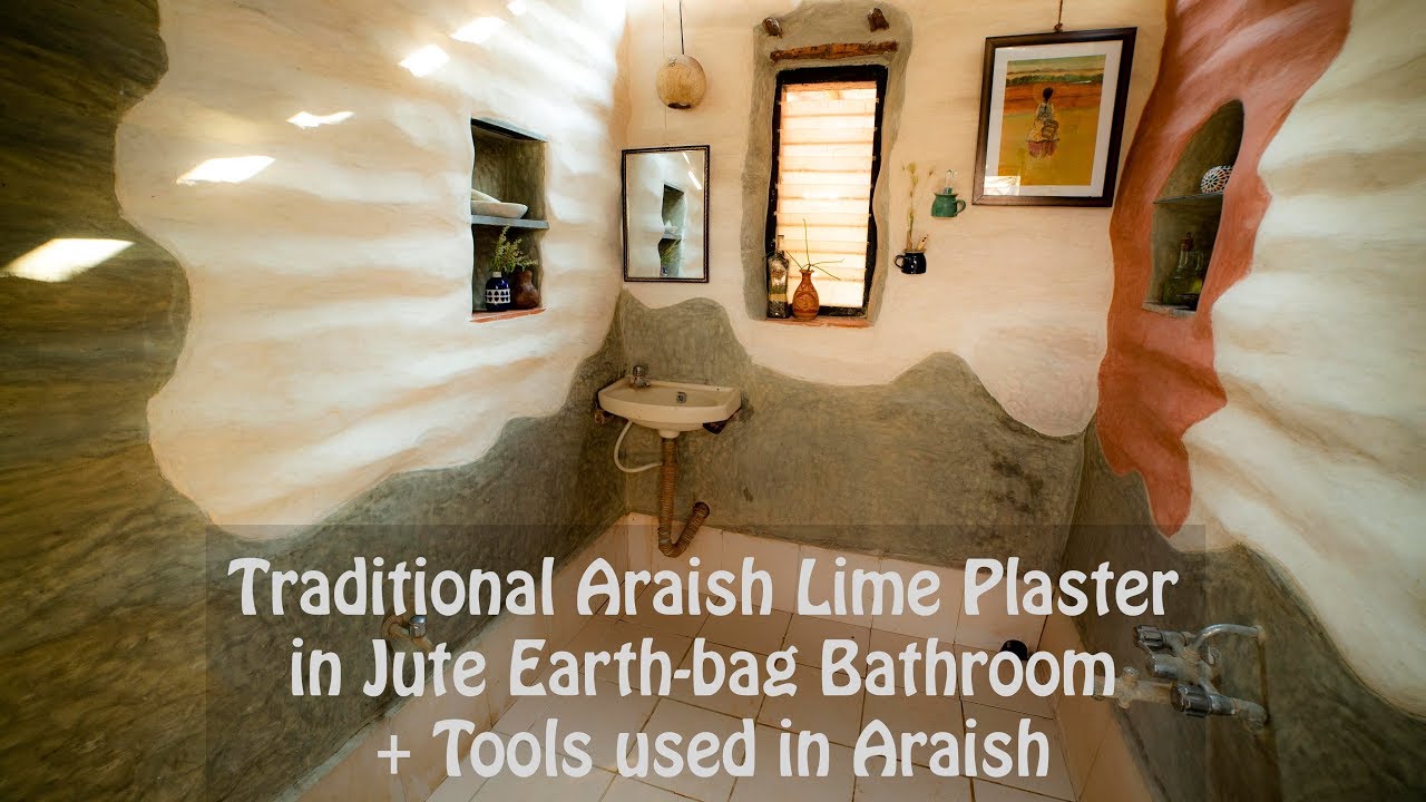 Traditional Araish Lime Plaster in Jute Earth bag Bathroom + Tools used in Araish