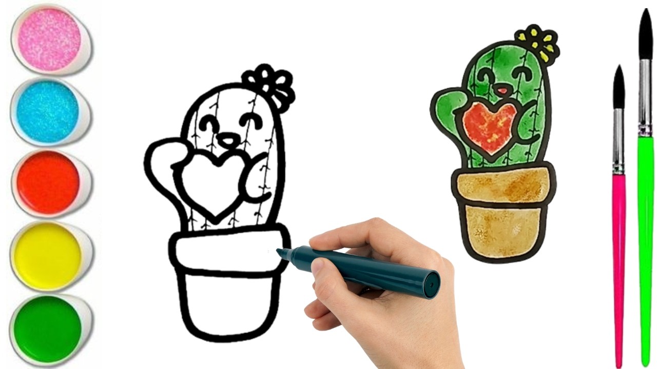 How To Draw  cute Cactus Drawing, Painting & water Coloring For Kids and Toddlers_🌈🎨