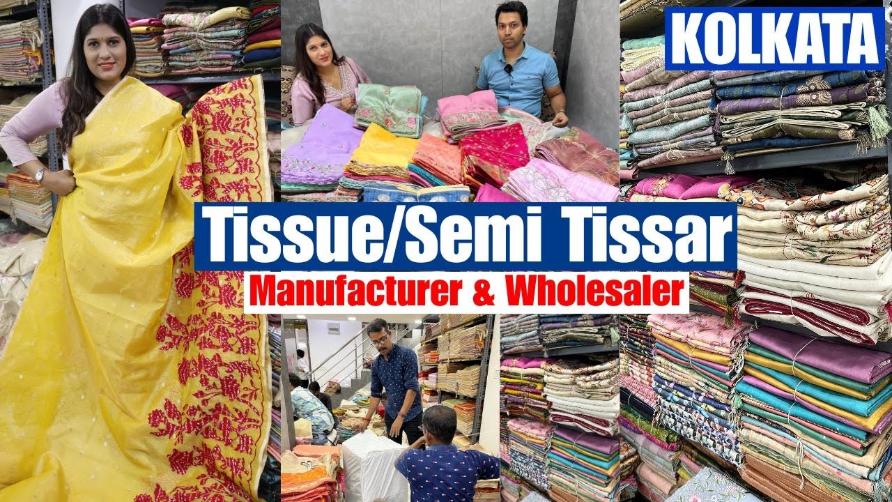Crush Tissue With Hand Weaving Brush Print/ Semi Tussar Handwork Sarees Manufacturer in Kolkata