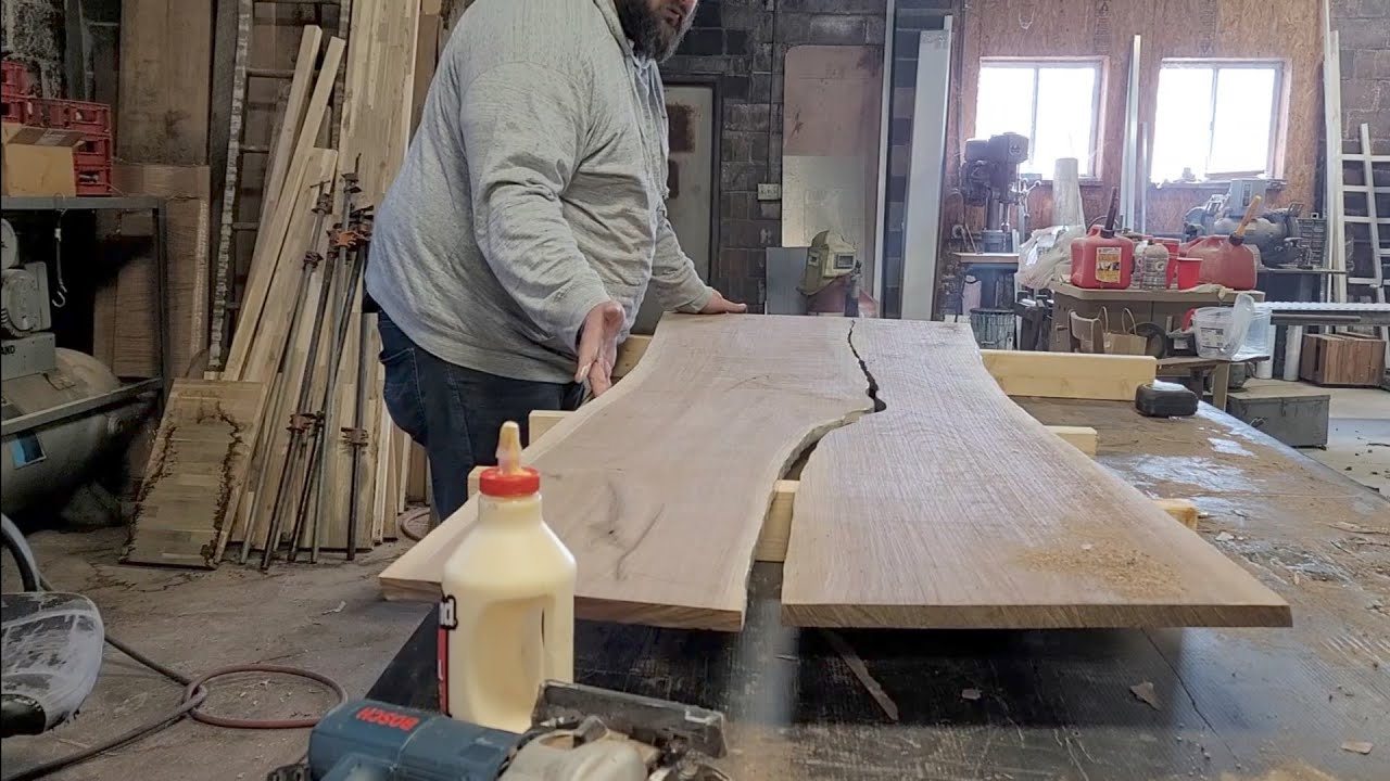 How to glue together live edge slabs along a curved line - a great alternative to river tables