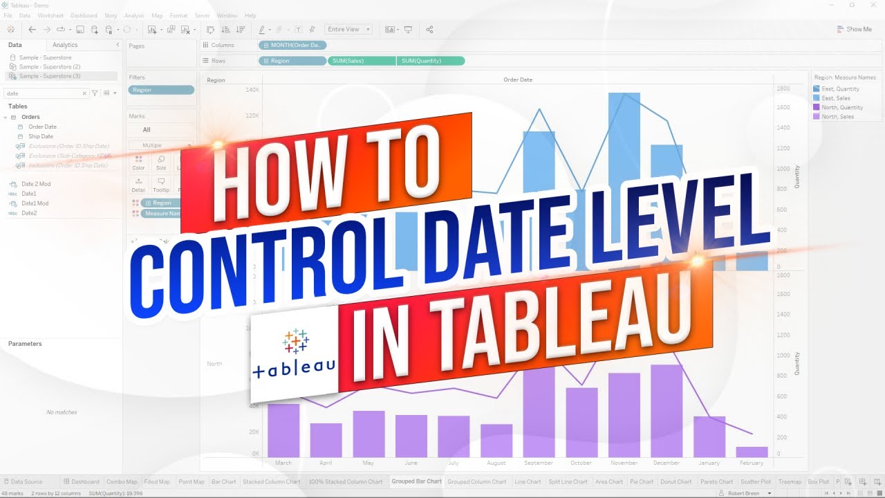Tableau: Control Date Level with Parameters (Year, Month, Quarter)