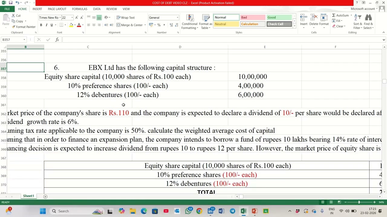 WACC ON THE BASIS OF BOOK VALUE AND MARKET VALUE PROBLEMS