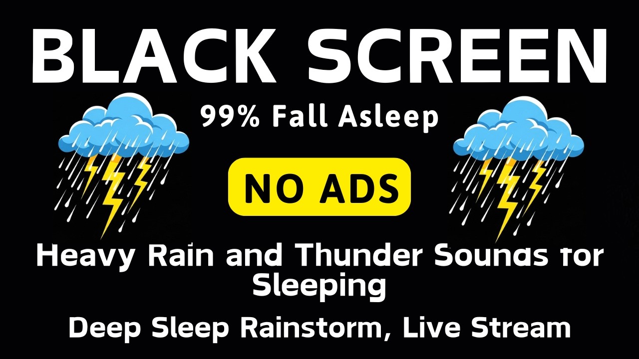 🔴 Heavy Rain and Thunder Sounds for Sleeping – Black Screen | Deep Sleep Rainstorm, Live Stream