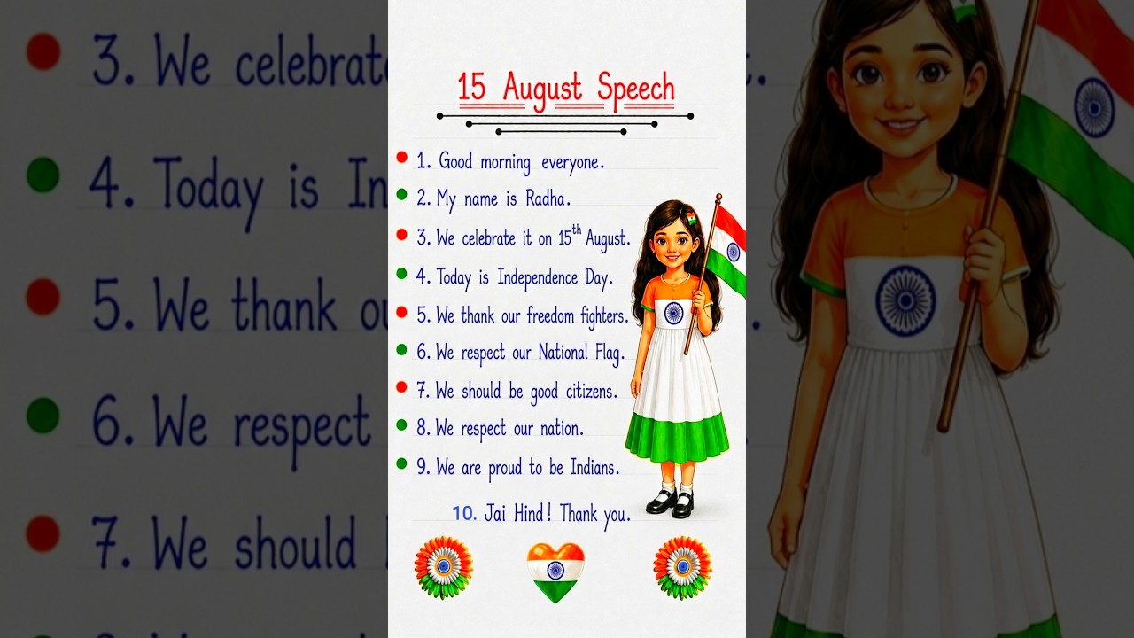 🏆🇮🇳 10 Lines Speech on Independence Day in English | Independence Day Speech in English |